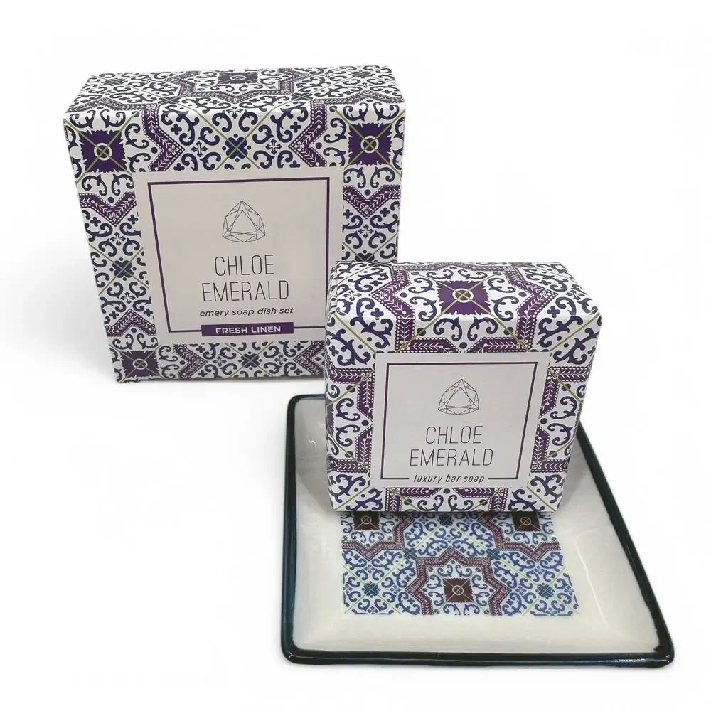 Chloe Emerald Emery Soap Dish Set Fresh Linen Scent
